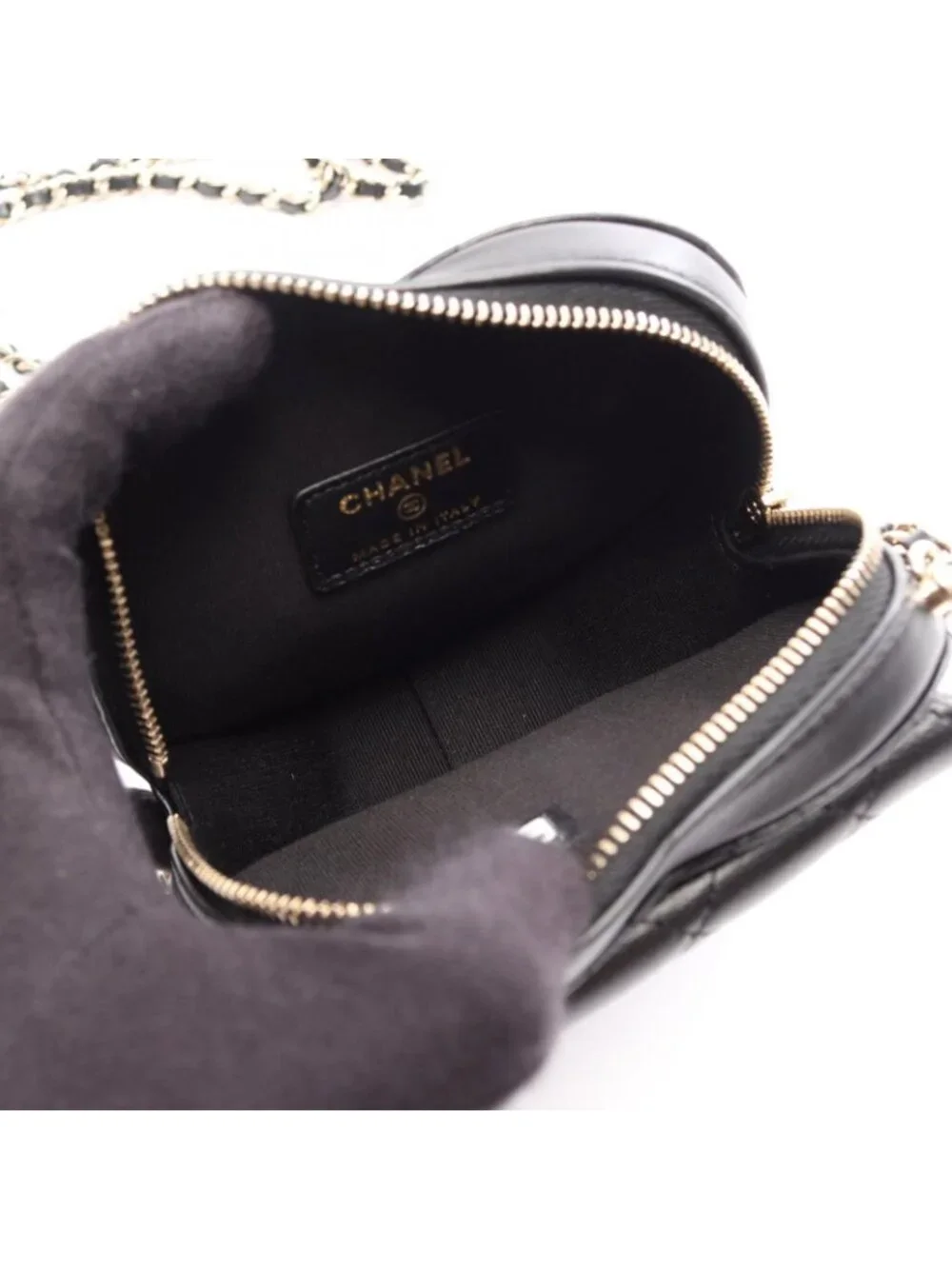 Chanel Shoulder Bag Heart Chain Clutch Quilted Black Lambskin